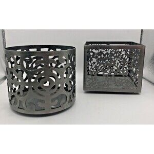 Bath & Body Works Candle Holder Set of 2 Round Square Metal Decor